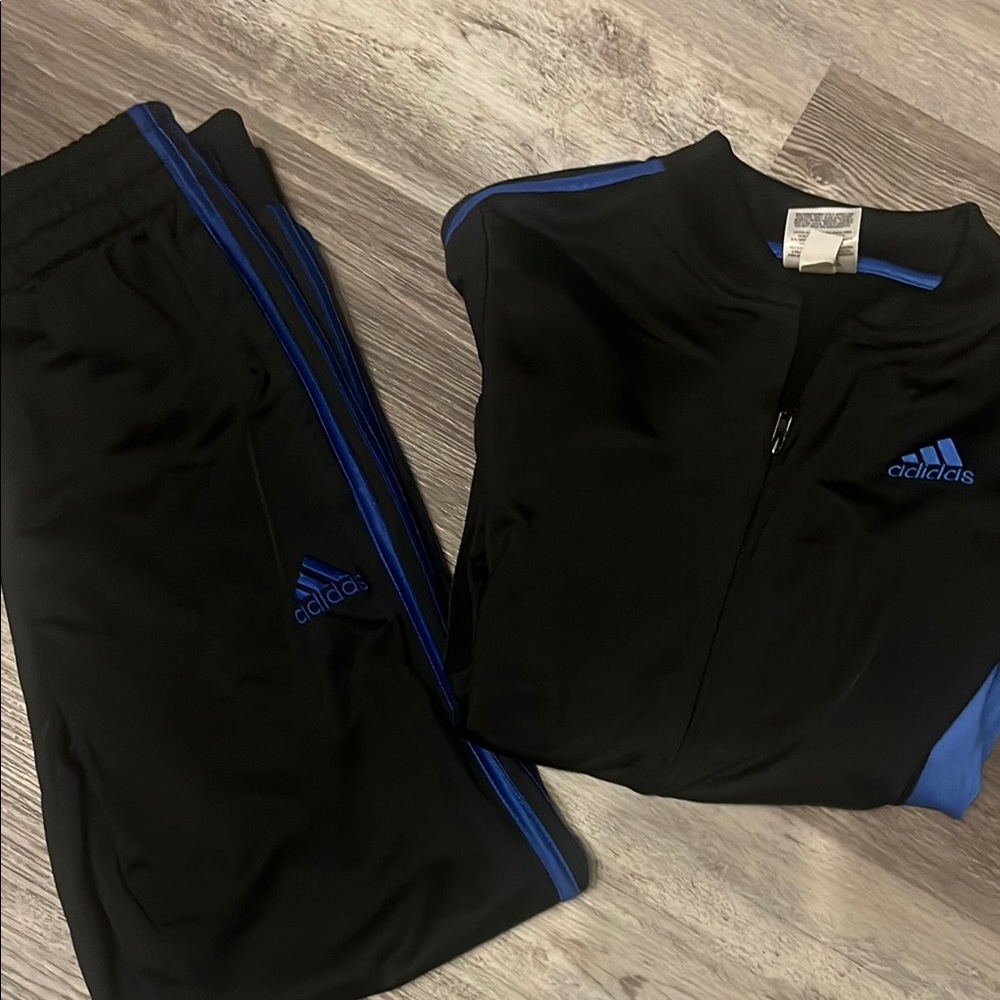 Boys Adidas Black and Blue Tracksuit Sz 10/12